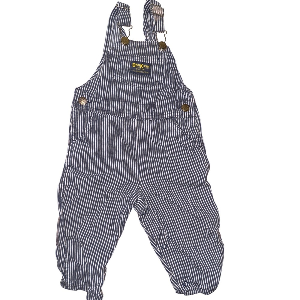 OshKosh Bgosh Vintage Hickory Stripe Denim Overalls Vestbak Made in USA 18M